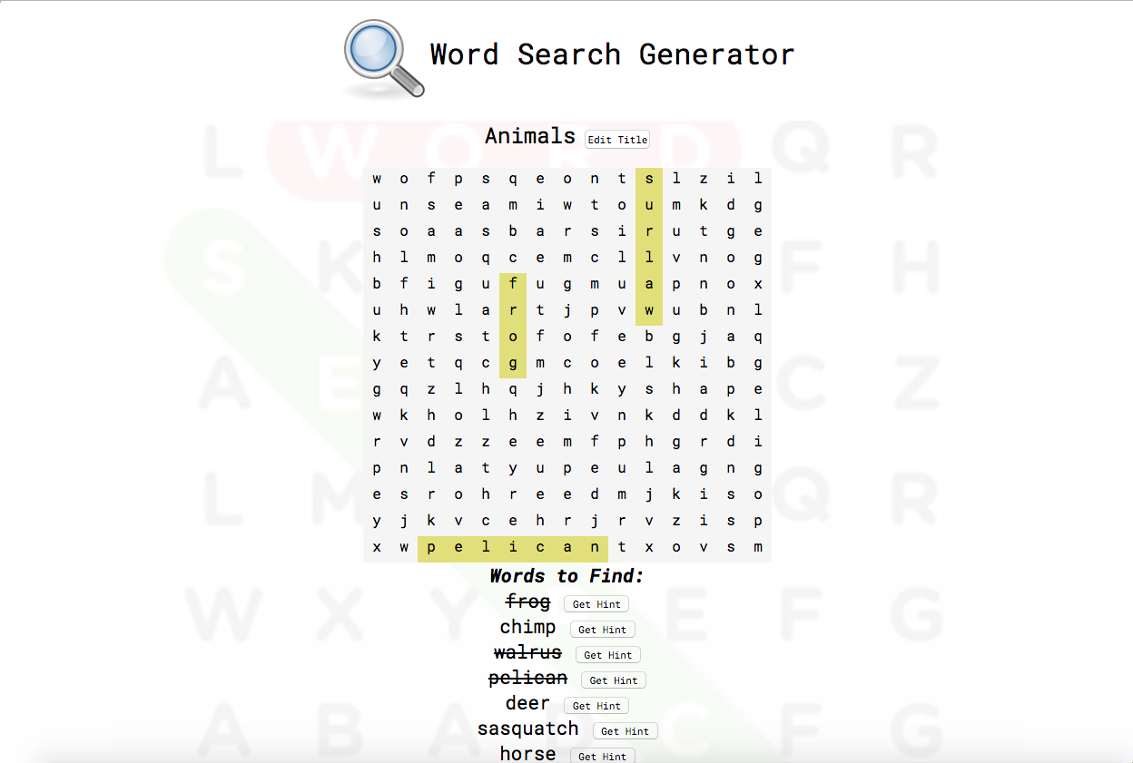 screen shot of Word Search Generator